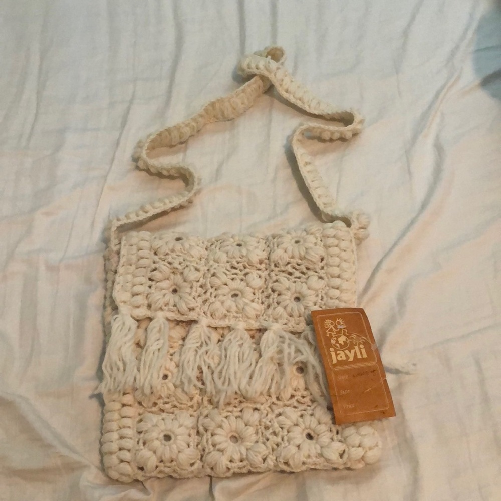 white crochet bag